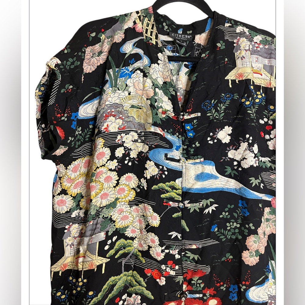 Citron Santa Monica Silk Oriental Japanese button up top 100%silk size 1X - Picture 2 of 6